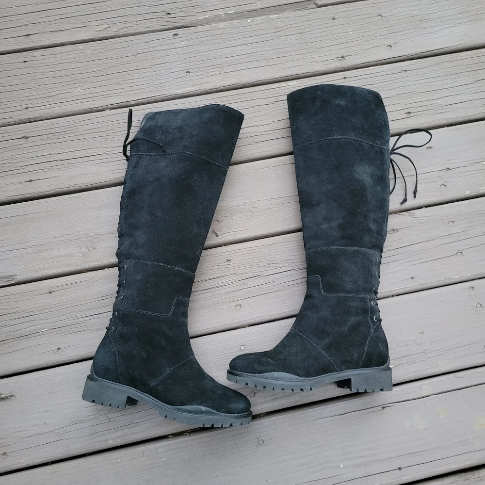 Nine West Black Suede Leather Over The Knee OTK Equestrian Riding Tall Boots 7.5